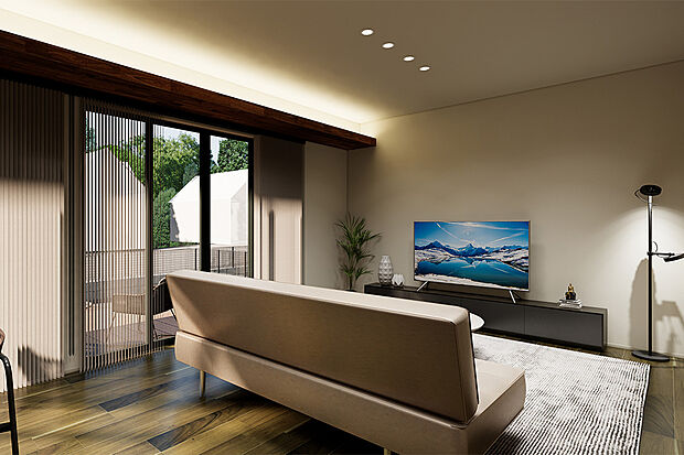 家族の集うリビングだから、陽あたり風通しはイイ方が良い。
ゆとりのあるLDKが爽やかな光に包まれます。／1号地完成予想パース