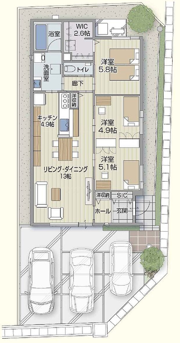 ２（３）LDK＋WIC可動間仕切り収納により、将来のことも考えたあんしん設計！