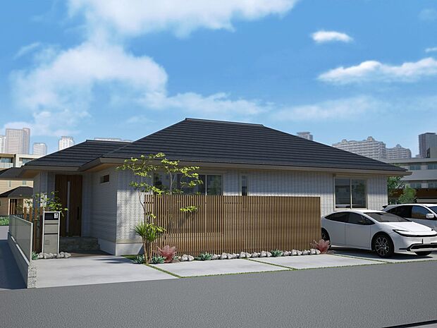 【外観パース】建物価格:2912万円延床面積:90.81m2(27.47坪)間取り:2(3)LDK+WIC※本体工事、給排水、諸経費を含む※プランは一例です。お客様が自由に選択できます。