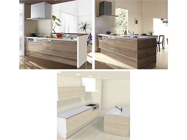 【【クリナップ】システムキッチン】家族でのコミュニケーションがとれる対面型システムキッチン。横一列にシンクとコンロをまとめたシンプルな形です。動きやすさとスタイリッシュなデザインが魅力。