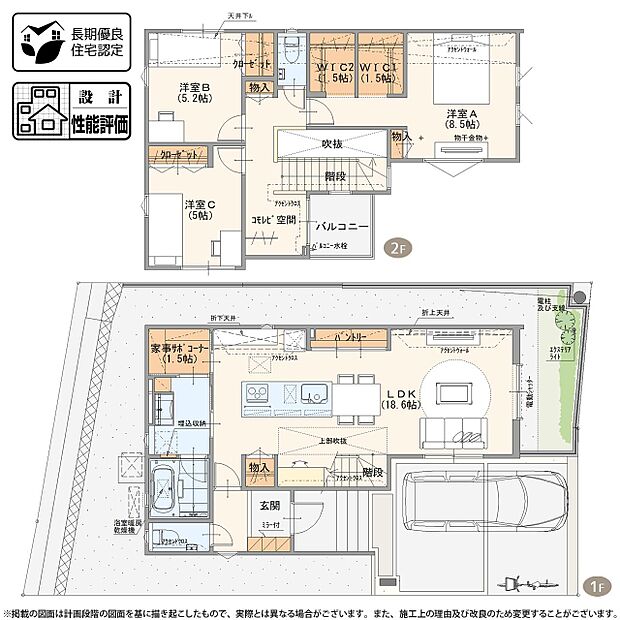 【3LDK】2号棟 プラン  ※有効宅地121.37m2(36.71坪)