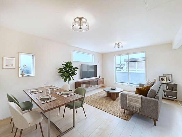 【リビング】開放感を感じながら家族団らんが楽しめる２階リビング！※家具はCGです