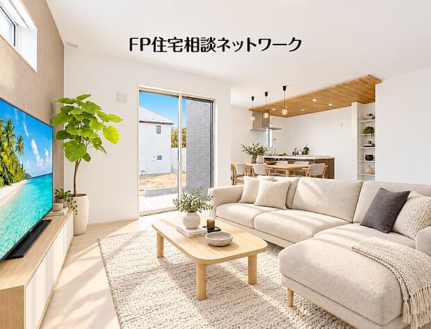 本画像はAIがCGで家具、植栽、照明、TVなどを生成しているので実際の現地には設置されておりません。