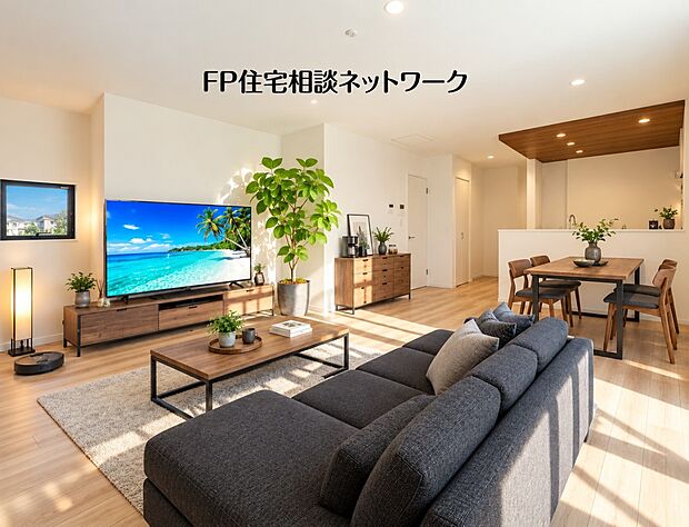 【リビング】本画像の家具、植栽、照明、テレビ台、テレビ等はCGです。販売価格に家具等は含まれず、付帯しません。