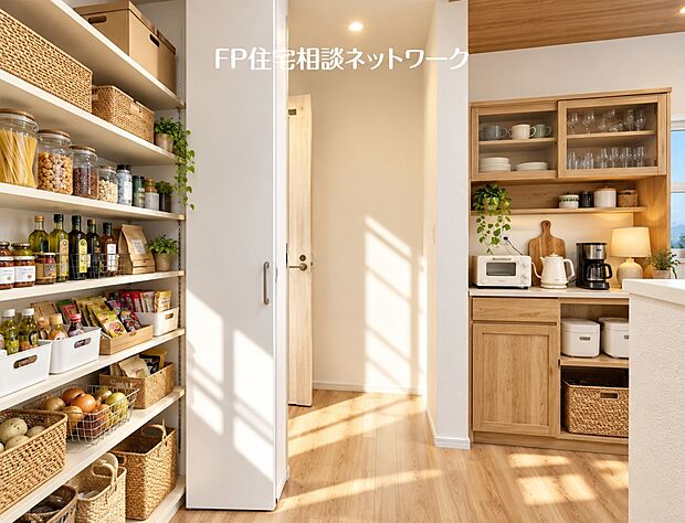【キッチン】本画像のカップボード、食品、小物等はCGの配置イメージです。販売価格に家具等は含まれず、付帯しません。