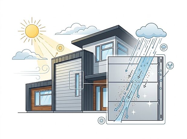 【外壁】デザイン性はもちろん、塗膜の汚れを雨で流れ落とし、雨風や日差しから美しい壁面を守る耐候性の高い外壁を採用しています。