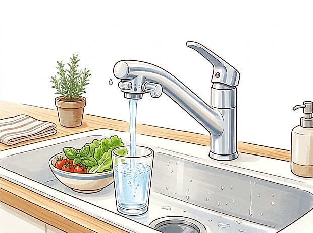 【浄水器一体型水栓】浄水器一体型水栓 別置きの浄水器が不要のため省スペースで設置可能。手元のレバーやボタンで簡単に浄水と水道水を切り替えられ、快適に利用できます。