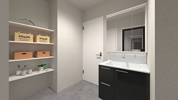 【【1号地】】キッチンから洗面室への動線が短く、お料理と洗濯が同時にできる家事効率の良い間取りになっています。
※写真はイメージパース