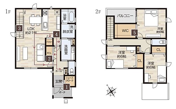 【【3号地参考プラン】】21帖の広々リビングダイニング。解放感あふれる贅沢な住まい。おしゃれなリビング階段と料理を楽しめるパントリーが生活を彩ります。広々した洗面脱衣室と充実の収納も魅力。