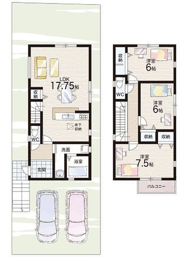 リビング階段・駐車２台・１号地
