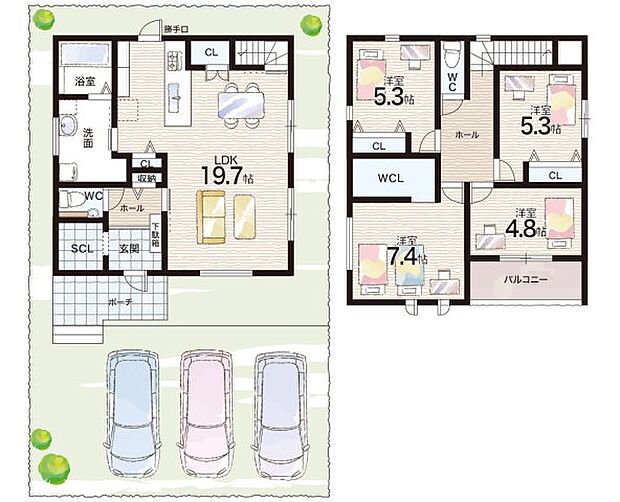 【4LDK】○つつじが丘小学校・・・徒歩8分 ○藍中学校・・・徒歩20分