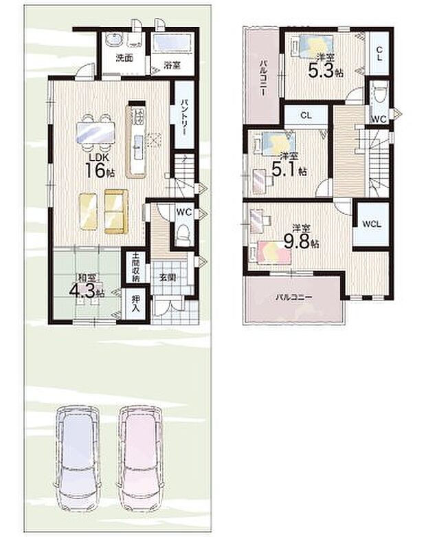 【4LDK】○三碓小学校・・・徒歩13分 ○富雄南中学校・・・徒歩11分