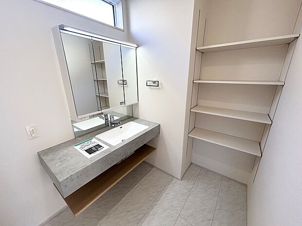 【洗面化粧台】1号棟・三面ミラーとシャワー水栓付