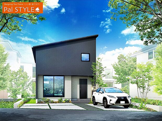 【1号棟】◆外観イメージパース◆お車3台並列駐車可能。東側道路で日当たり良好です。