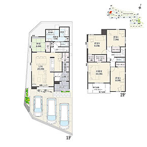 5LDK+Wウォークインクローゼット+玄関収納+パントリー+ランドリースペース
駐車3台分

玄関→玄関収納→パントリー→LDKと回遊動線良好◎ 