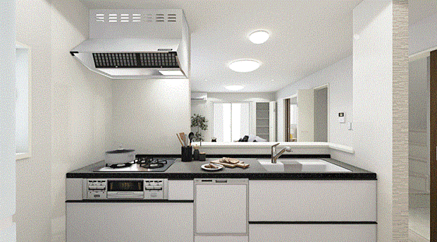 【キッチン】広々としたカウンターキッチン。夫婦やお子様と一緒に料理をしても十分な広さです