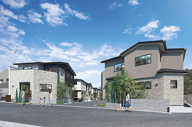 【【緑と調和する暮らし】】最寄りの「前原」駅から現地までの道中には並木道が広がる自然豊かなエリア。街にも四季を彩る植栽を計画し、周辺環境と響き合う街並風景を創り上げています。