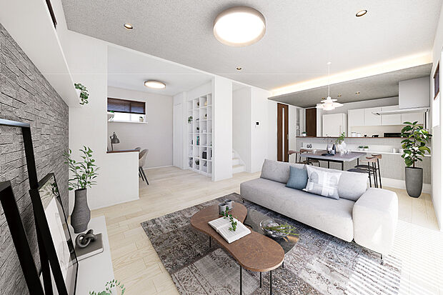 【【好きなものに囲まれる広々空間ーWIDE LIVINGー】】子どもが小さい時には家事をしながら様子を見守れるキッズスペースに。成長したらリビング学習の場に。アイデア次第で自由な使い方が楽しめる開放感あるリビングを実現しました。※号棟により採用状況が異なります。