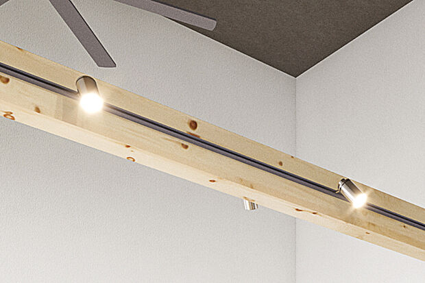 【【ライティングレール】】化粧梁に取り付けたライティングレールは複数の照明器具を自由に設置できます。好みに合わせて組み合わせや位置を変更できます。※号棟により採用状況が異なります。