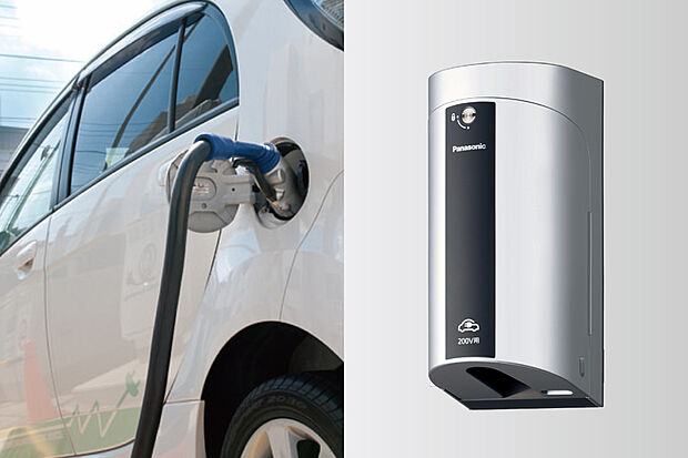 【【電気自動車＆PHEV用屋外コンセント】】環境に配慮された電気自動車の充電に便利な外部電源を採用。ソーラーパネルで発電した電気を電気自動車に使えばさらに省エネ。
