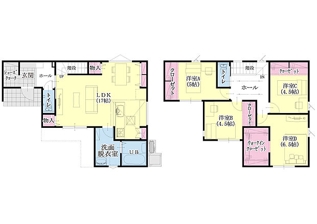 間取り：収納豊富な4SLDK。リビングや各部屋に収納があり、お家のスッキリを保てます☆