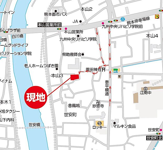 ナビ：熊本市中央区本山３丁目３-５０付近