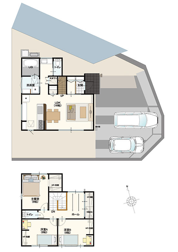 【3LDK＋ウォークインクローゼット】南向きのLDKで陽当たり良好。無駄の無い収納スペースや、家事動線などにこだわった間取りです。