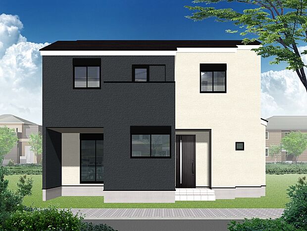 【完成イメージパース】シックなカラーの外観は、景観に溶け込みつつ、周囲の目を惹く洗練されたデザイン。外壁のベースカラー・アクセントカラーの組合せからもこだわりを感じられます。