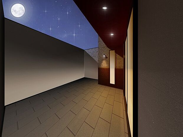 1階 リビングに直結するインナーテラス。 外部からの視線を遮る設計。プライベートを大切にしつつ、暮らしに豊かさをもたらすスペースです。