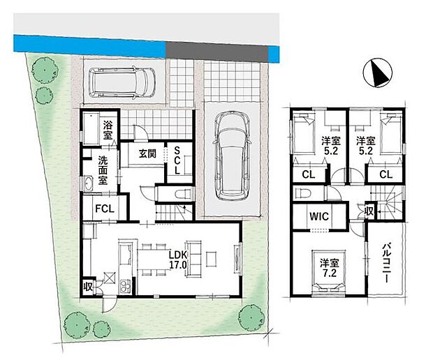 【間取り図】3LDK。全居室収納スペース+FCLやSCL、パントリーなど収納スペース多数！