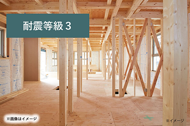 【耐震等級３】住宅性能表示制度に基づいた耐震等級3の耐震性を実現。建築基準法の1.5倍の耐震性を持ち、長く安心してお住まいいただけます。
