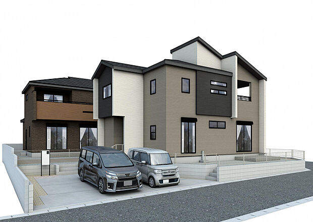 完成予想図（外観）　※CG加工イメージです。あくまでも予想図の為、変更される場合がございます。手前1号棟・奥2号棟