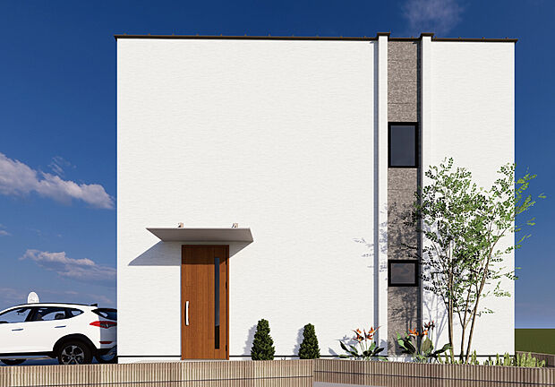 【【外観CG/2号地プラン例】】ボックス型のモダンな外観デザインです。LDKの一角にファミリーカウンターを設置しており、お子様の勉強スペースや在宅ワークスペース、読書スペースなどにご活用いただけます。
ポケットキー、食器洗い乾燥機、タッチレス水栓など、多彩な設備が暮らしを便利に。キッチン・洗面所・浴室を集約しており、移動効率のいいスムーズな家事動線です。
車2台、並列駐車可能です。
(建物価格2265.56万円、建物面積93.56m2、3LDK)