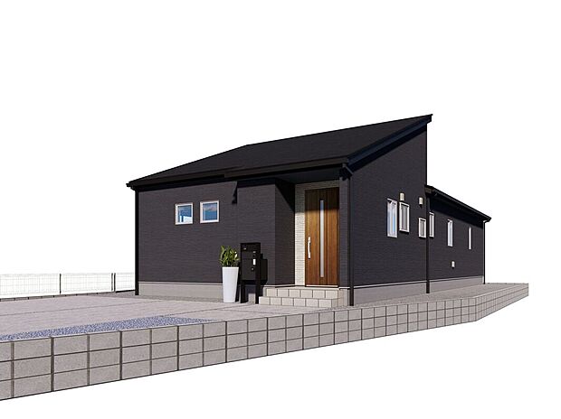 4号棟　外観イメージパース　見る角度によって異なる表情を持つ造形美のコアブラックが洗練された壁面に仕上がります。ストーン調のアイボリーがアクセントになっております。