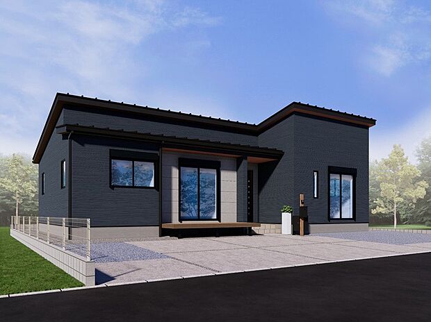 【4号棟 建物外観イメージパース】シックな色合いでまとめられた、シンプルな外観デザインです!上質で洗練された印象の中に、ウッドデッキなどの木目の色調が温かみを添え調和します。