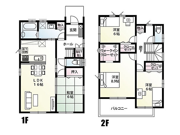 【4LDK】各居室の収納以外にも共用スペースの廊下、洗面室にも収納がついています！