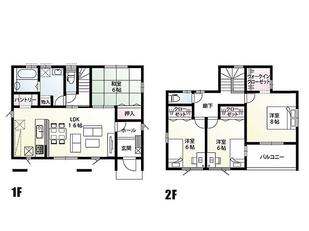 【4LDK】キッチン近くに、水回りを配置した家事動線の良い間取りです。