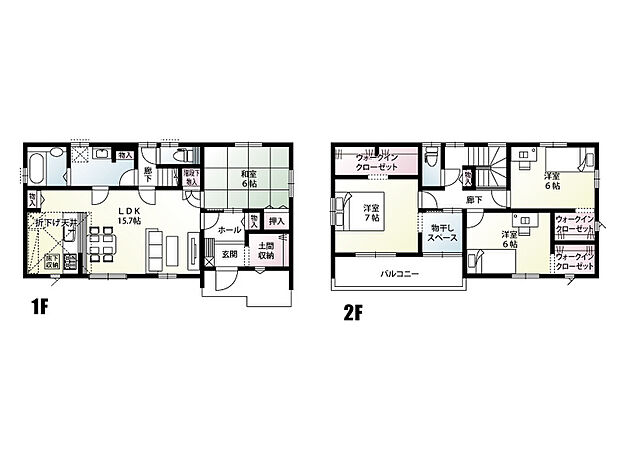 【4LDK】土間収納や全洋室にウォークインクローゼット完備の収納豊富な間取りです！
2階に物干しスペースがあり、雨の日や花粉の時期にも安心して洗濯物が干せます♪
LDKとホールのどちらからでも出入りできる和室は、客間やお子様の遊び場としてもお使いいただけます。