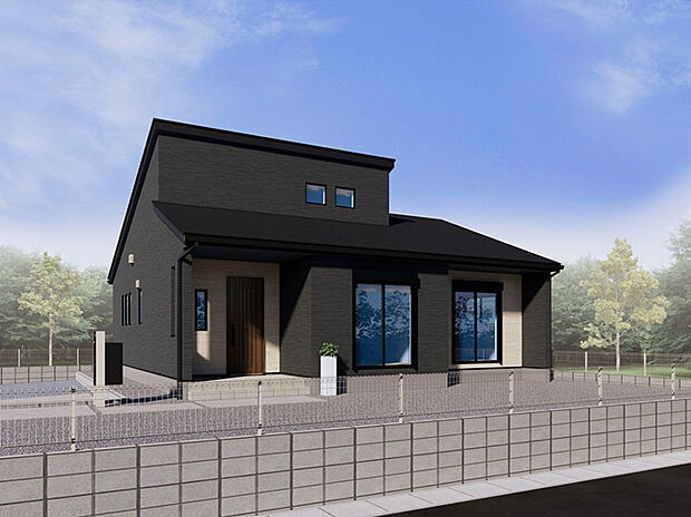 【【4号棟　外観完成イメージ】】藤井上組（全6区画）4号棟 外観イメージ：チャコールとホワイトの2色の外壁でまとめた、シンプルモダンな外観です！まるで注文住宅のようなデザイン性溢れる外観デザインです！
