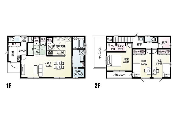 【3LDK】広々とした玄関や洗面室！ランドリーコーナー・畳コーナー・納戸付き！2階にも洗面台完備！あったらいいなが叶う間取りです。