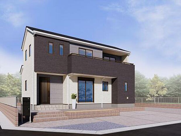 【【4号棟　建物外観イメージパース】】角地にあり、東と南側に接道しています。2025年5月5日撮影