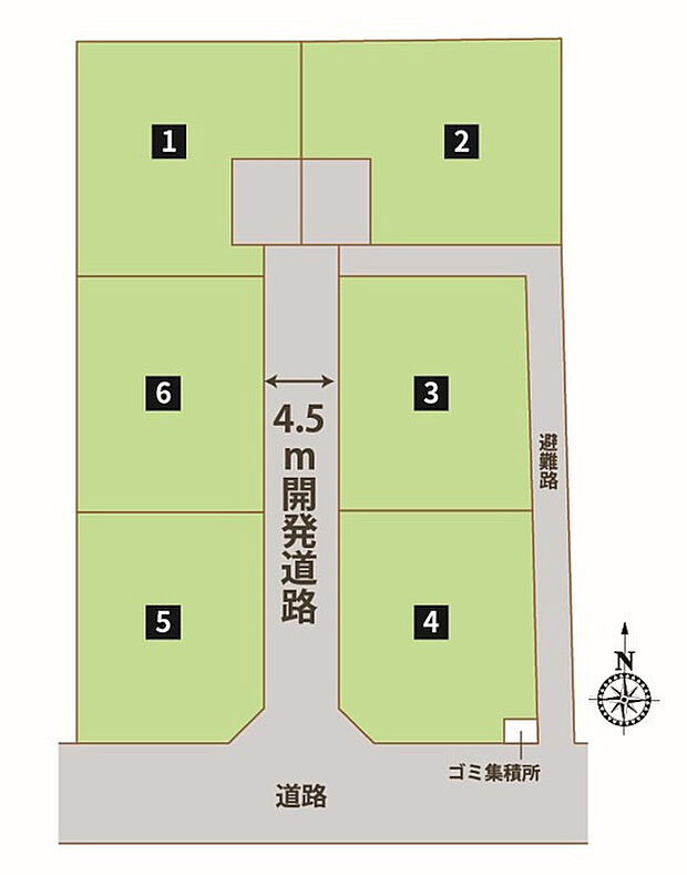 【【全体区画図】】全6区画の分譲地です。
土地46坪以上のゆとりある広さで、駐車場やお庭もしっかりと確保できます♪