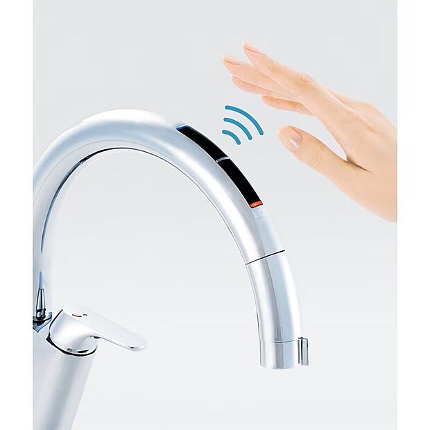 【LIXIL タッチレス水栓】センサーに手をかざすだけで水を出せます。お料理中などで汚れた手でも触れずに操作できて衛生的!