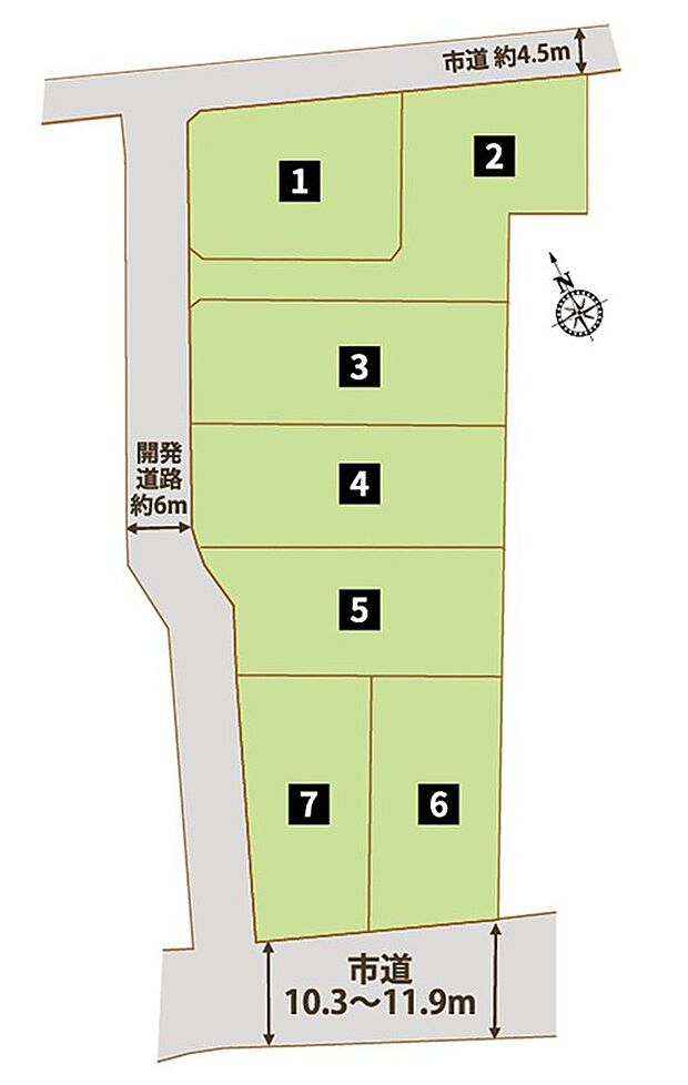 【【全体区画図】】全区画90坪以上!市街地に近く、緑豊かな住宅地に立地しています!駐車スペースは5台以上駐車可能です。