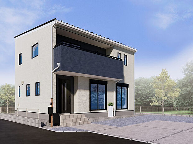 【 【3号棟　外観完成イメージ】】明るく爽やかな印象の外観デザインとなっております。
街並みにもやさしく馴染む、清潔感のある佇まいです。