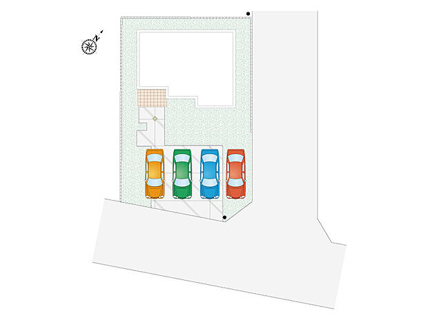 【【2号棟:区画図】】駐車4台可能!人気の「宅配BOX」付きの門柱がありますので、非対面かつ不在時の郵便物受け取りもラクラクです!