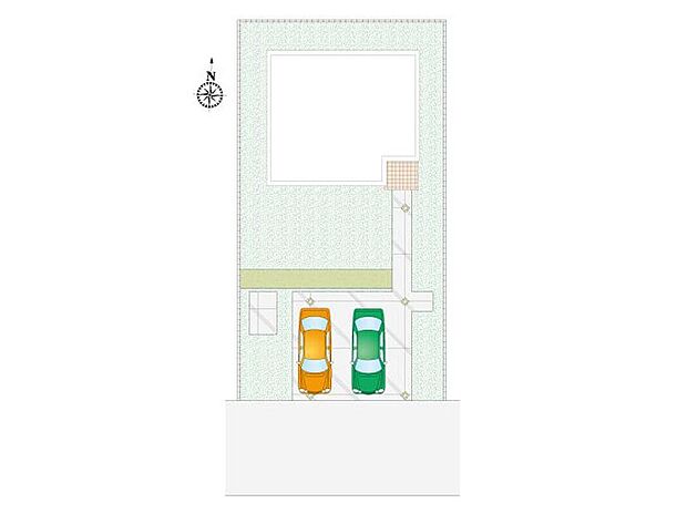 【5LDK】並列2台駐車可能です。南道路で陽当たりも良く、庭で家庭菜園も楽しめます。