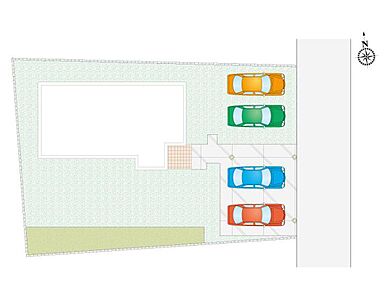 並列4台駐車可能！ 都市ガス本下水エリア！不在時の荷物の受け取りに便利な、宅配ボックス搭載門柱付き！ 