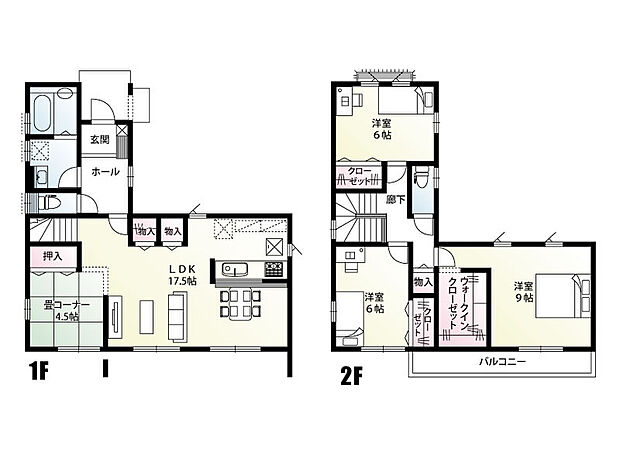 【3LDK】LDKは畳コーナーを含めると、22帖の大空間!各居室6帖以上のゆとりある間取りです。
家族が自然と顔を合わせ、コミュニケーションを育むリビングイン階段を採用♪
主寝室には大容量のウォークインクローゼットを設け、季節ごとの洋服も整理しやすく、身支度もスムーズに行えます◎