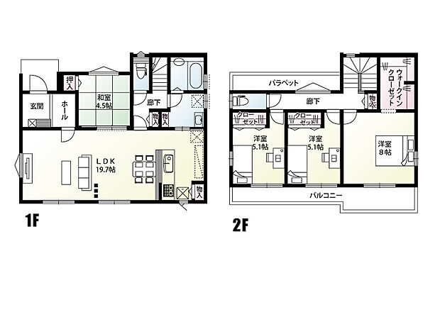【4LDK】LDK19.7帖の広々プランです!家事ラク動線プランです!